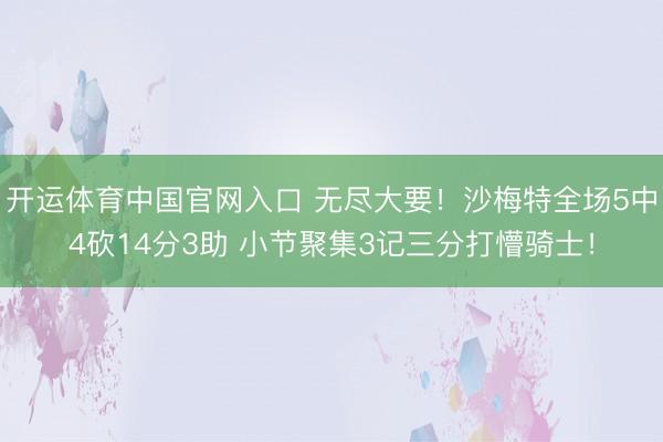 开运体育中国官网入口 无尽大要!沙梅特全场5中4砍14分3助 小节聚集3记三分打懵骑士!