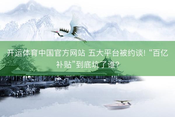 开运体育中国官方网站 五大平台被约谈! “百亿补贴”到底坑了谁?